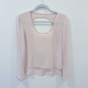 Nordstrom Reformed Blush/Beige Chiffon Long Sleeve Top with Open back